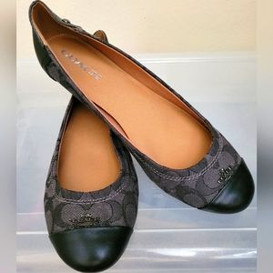 COACH Chelsea Black Gray Signature Canvas Logo Print Ballerina Flats - US 10